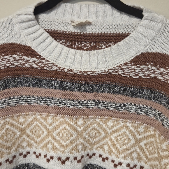 Hem & Thread Women's Striped Knit Sweater - Cream, Brown, Gray Size Small - Picture 2 of 5